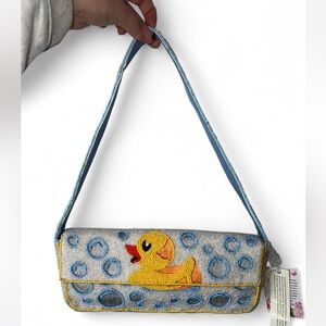 Blue and Yellow Duck Bathtub Beaded Shoulder Bag NWT Made in India